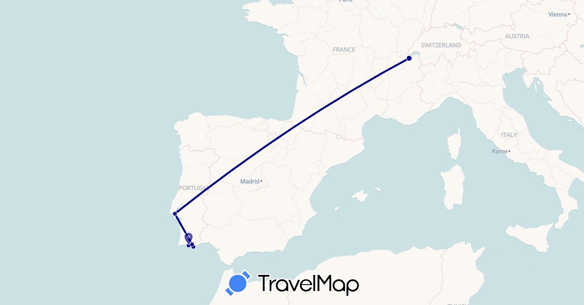 TravelMap itinerary: driving in Switzerland, Portugal (Europe)